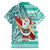 Custom Hawaii Mele Kalikimaka Family Matching Off Shoulder Maxi Dress and Hawaiian Shirt Santa Claus Surfing with Hawaiian Pattern Striped Turquoise Style LT03 - Polynesian Pride