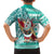 Custom Hawaii Mele Kalikimaka Family Matching Off Shoulder Short Dress and Hawaiian Shirt Santa Claus Surfing with Hawaiian Pattern Striped Turquoise Style LT03 - Polynesian Pride