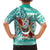 Custom Hawaii Mele Kalikimaka Family Matching Short Sleeve Bodycon Dress and Hawaiian Shirt Santa Claus Surfing with Hawaiian Pattern Striped Turquoise Style LT03 - Polynesian Pride