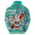 Custom Hawaii Mele Kalikimaka Hoodie Santa Claus Surfing with Hawaiian Pattern Striped Turquoise Style LT03 - Polynesian Pride