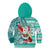 Custom Hawaii Mele Kalikimaka Kid Hoodie Santa Claus Surfing with Hawaiian Pattern Striped Turquoise Style LT03 - Polynesian Pride