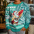 Custom Hawaii Mele Kalikimaka Kid Ugly Christmas Sweater Santa Claus Surfing with Hawaiian Pattern Striped Turquoise Style LT03 - Polynesian Pride