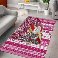 Hawaii Mele Kalikimaka Area Rug Santa Claus Surfing with Hawaiian Pattern Striped Pink Style LT03 - Polynesian Pride