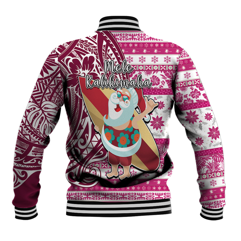 Hawaii Mele Kalikimaka Baseball Jacket Santa Claus Surfing with Hawaiian Pattern Striped Pink Style LT03 - Polynesian Pride
