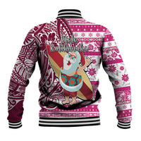 Hawaii Mele Kalikimaka Baseball Jacket Santa Claus Surfing with Hawaiian Pattern Striped Pink Style LT03 - Polynesian Pride