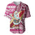 Hawaii Mele Kalikimaka Baseball Jersey Santa Claus Surfing with Hawaiian Pattern Striped Pink Style LT03 Pink - Polynesian Pride