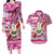 Hawaii Mele Kalikimaka Couples Matching Long Sleeve Bodycon Dress and Hawaiian Shirt Santa Claus Surfing with Hawaiian Pattern Striped Pink Style LT03 Pink - Polynesian Pride