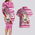 Hawaii Mele Kalikimaka Couples Matching Long Sleeve Bodycon Dress and Hawaiian Shirt Santa Claus Surfing with Hawaiian Pattern Striped Pink Style LT03 - Polynesian Pride