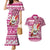 Hawaii Mele Kalikimaka Couples Matching Mermaid Dress and Hawaiian Shirt Santa Claus Surfing with Hawaiian Pattern Striped Pink Style LT03 Pink - Polynesian Pride