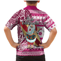 Hawaii Mele Kalikimaka Family Matching Mermaid Dress and Hawaiian Shirt Santa Claus Surfing with Hawaiian Pattern Striped Pink Style LT03 - Polynesian Pride