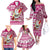 Hawaii Mele Kalikimaka Family Matching Off Shoulder Long Sleeve Dress and Hawaiian Shirt Santa Claus Surfing with Hawaiian Pattern Striped Pink Style LT03 - Polynesian Pride