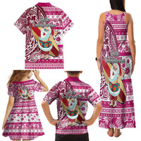 Hawaii Mele Kalikimaka Family Matching Tank Maxi Dress and Hawaiian Shirt Santa Claus Surfing with Hawaiian Pattern Striped Pink Style LT03 - Polynesian Pride