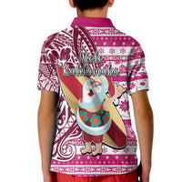 Hawaii Mele Kalikimaka Kid Polo Shirt Santa Claus Surfing with Hawaiian Pattern Striped Pink Style LT03 - Polynesian Pride
