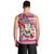 Hawaii Mele Kalikimaka Men Tank Top Santa Claus Surfing with Hawaiian Pattern Striped Pink Style LT03 - Polynesian Pride