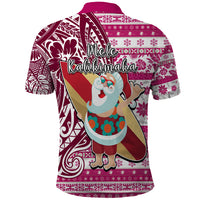 Hawaii Mele Kalikimaka Polo Shirt Santa Claus Surfing with Hawaiian Pattern Striped Pink Style LT03 - Polynesian Pride
