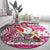 Hawaii Mele Kalikimaka Round Carpet Santa Claus Surfing with Hawaiian Pattern Striped Pink Style LT03 - Polynesian Pride