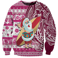 Hawaii Mele Kalikimaka Sweatshirt Santa Claus Surfing with Hawaiian Pattern Striped Pink Style LT03 Unisex Pink - Polynesian Pride