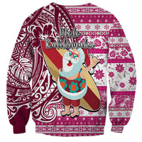 Hawaii Mele Kalikimaka Sweatshirt Santa Claus Surfing with Hawaiian Pattern Striped Pink Style LT03 - Polynesian Pride