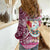 Hawaii Mele Kalikimaka Women Casual Shirt Santa Claus Surfing with Hawaiian Pattern Striped Pink Style LT03 - Polynesian Pride