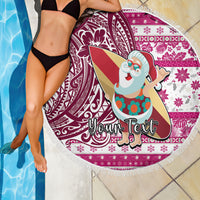 Custom Hawaii Mele Kalikimaka Beach Blanket Santa Claus Surfing with Hawaiian Pattern Striped Pink Style LT03 - Polynesian Pride