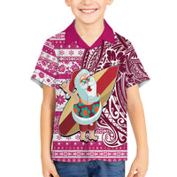 Custom Hawaii Mele Kalikimaka Family Matching Tank Maxi Dress and Hawaiian Shirt Santa Claus Surfing with Hawaiian Pattern Striped Pink Style LT03 Son's Shirt Pink - Polynesian Pride