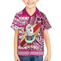 Custom Hawaii Mele Kalikimaka Kid Hawaiian Shirt Santa Claus Surfing with Hawaiian Pattern Striped Pink Style LT03 Kid Pink - Polynesian Pride