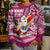 Custom Hawaii Mele Kalikimaka Kid Ugly Christmas Sweater Santa Claus Surfing with Hawaiian Pattern Striped Pink Style LT03 - Polynesian Pride