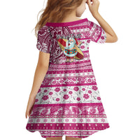 Custom Hawaii Mele Kalikimaka Kid Short Sleeve Dress Santa Claus Surfing with Hawaiian Pattern Striped Pink Style LT03 - Polynesian Pride
