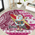 Custom Hawaii Mele Kalikimaka Round Carpet Santa Claus Surfing with Hawaiian Pattern Striped Pink Style LT03 Pink - Polynesian Pride