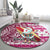 Custom Hawaii Mele Kalikimaka Round Carpet Santa Claus Surfing with Hawaiian Pattern Striped Pink Style LT03 - Polynesian Pride