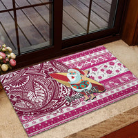 Custom Hawaii Mele Kalikimaka Rubber Doormat Santa Claus Surfing with Hawaiian Pattern Striped Pink Style LT03 - Polynesian Pride