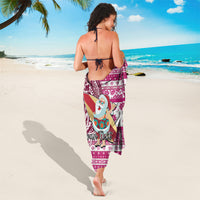 Custom Hawaii Mele Kalikimaka Sarong Santa Claus Surfing with Hawaiian Pattern Striped Pink Style LT03 - Polynesian Pride