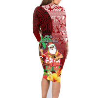 Hawaii Mele Kalikimaka Family Matching Long Sleeve Bodycon Dress and Hawaiian Shirt Santa Claus and Hula Girl Tropical Folwer with Hawaiian Pattern LT03 - Polynesian Pride