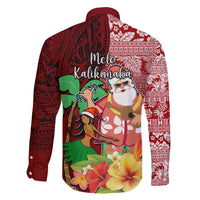 Hawaii Mele Kalikimaka Family Matching Off Shoulder Maxi Dress and Hawaiian Shirt Santa Claus and Hula Girl Tropical Folwer with Hawaiian Pattern LT03 - Polynesian Pride