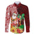 Hawaii Mele Kalikimaka Family Matching Off Shoulder Short Dress and Hawaiian Shirt Santa Claus and Hula Girl Tropical Folwer with Hawaiian Pattern LT03 Dad's Shirt - Long Sleeve Red - Polynesian Pride