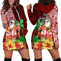 Hawaii Mele Kalikimaka Hoodie Dress Santa Claus and Hula Girl Tropical Folwer with Hawaiian Pattern LT03 - Polynesian Pride
