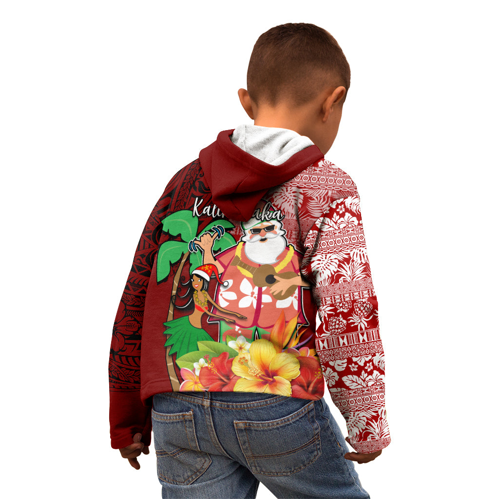 Hawaii Mele Kalikimaka Kid Hoodie Santa Claus and Hula Girl Tropical Folwer with Hawaiian Pattern LT03 - Polynesian Pride
