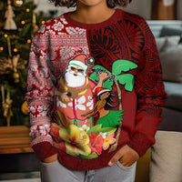 Hawaii Mele Kalikimaka Kid Ugly Christmas Sweater Santa Claus and Hula Girl Tropical Folwer with Hawaiian Pattern LT03 - Polynesian Pride