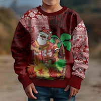 Hawaii Mele Kalikimaka Kid Ugly Christmas Sweater Santa Claus and Hula Girl Tropical Folwer with Hawaiian Pattern LT03 - Polynesian Pride