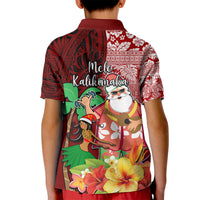 Hawaii Mele Kalikimaka Kid Polo Shirt Santa Claus and Hula Girl Tropical Folwer with Hawaiian Pattern LT03 - Polynesian Pride