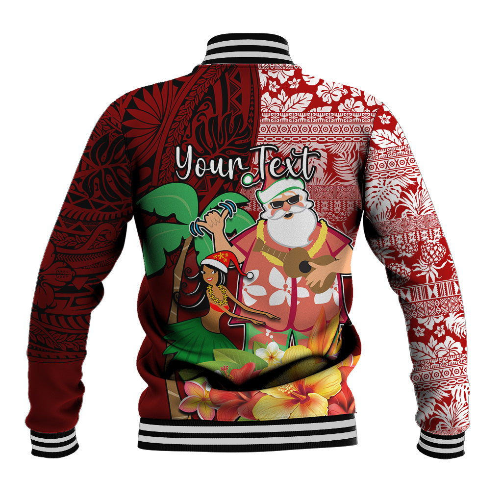 Custom Hawaii Mele Kalikimaka Baseball Jacket Santa Claus and Hula Girl Tropical Folwer with Hawaiian Pattern LT03 - Polynesian Pride