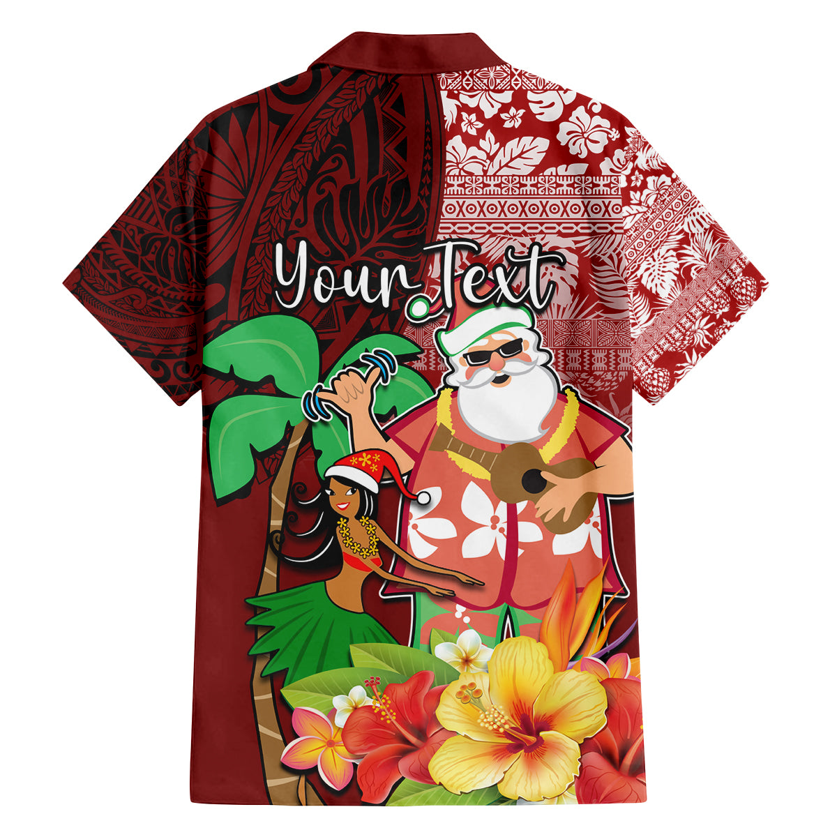 Custom Hawaii Mele Kalikimaka Family Matching Long Sleeve Bodycon Dress and Hawaiian Shirt Santa Claus and Hula Girl Tropical Folwer with Hawaiian Pattern LT03 - Polynesian Pride