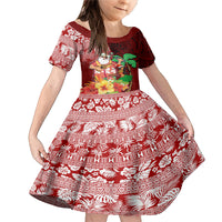 Custom Hawaii Mele Kalikimaka Family Matching Mermaid Dress and Hawaiian Shirt Santa Claus and Hula Girl Tropical Folwer with Hawaiian Pattern LT03 Daughter's Dress Red - Polynesian Pride