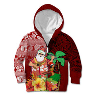 Custom Hawaii Mele Kalikimaka Kid Hoodie Santa Claus and Hula Girl Tropical Folwer with Hawaiian Pattern LT03 - Polynesian Pride