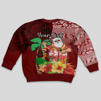 Custom Hawaii Mele Kalikimaka Kid Ugly Christmas Sweater Santa Claus and Hula Girl Tropical Folwer with Hawaiian Pattern LT03 - Polynesian Pride
