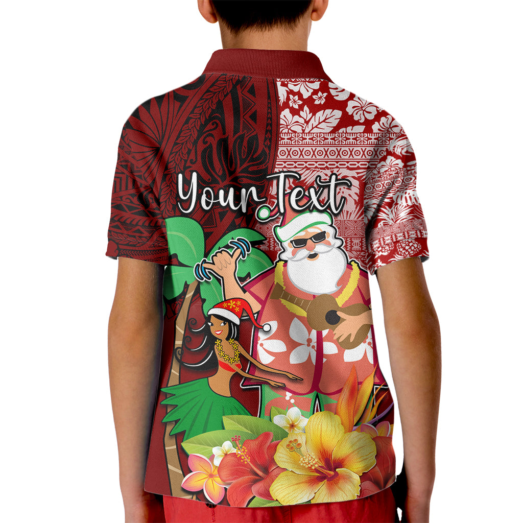 Custom Hawaii Mele Kalikimaka Kid Polo Shirt Santa Claus and Hula Girl Tropical Folwer with Hawaiian Pattern LT03 - Polynesian Pride