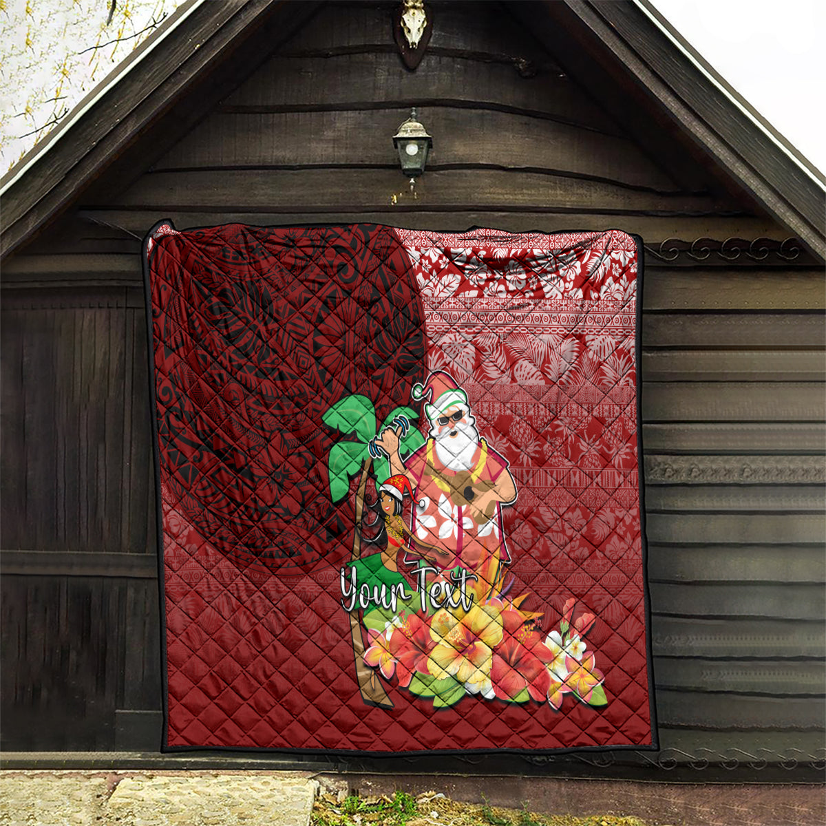 Custom Hawaii Mele Kalikimaka Quilt Santa Claus and Hula Girl Tropical Folwer with Hawaiian Pattern LT03 - Polynesian Pride