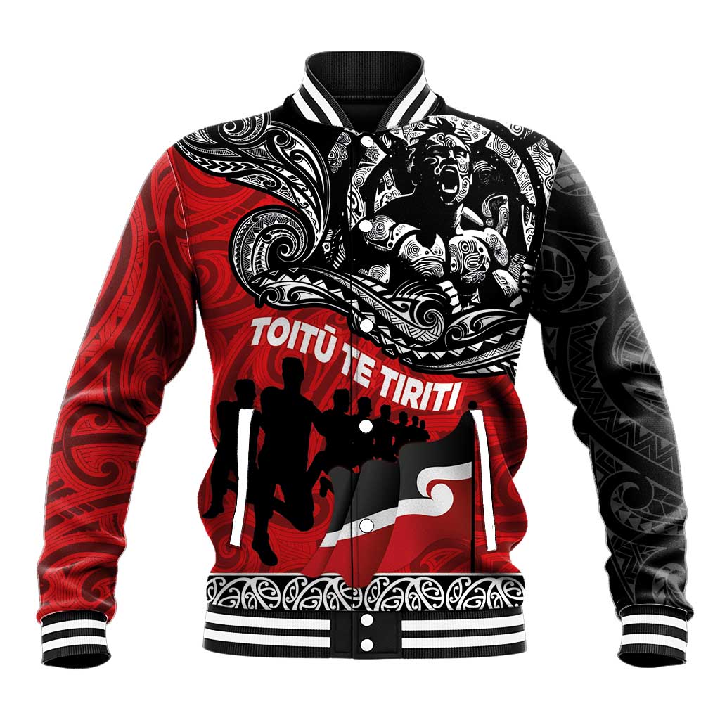 Aotearoa Toitu Te Tiriti Baseball Jacket Honoring Te Tiriti o Waitangi Maori Haka LT03 Unisex Red - Polynesian Pride