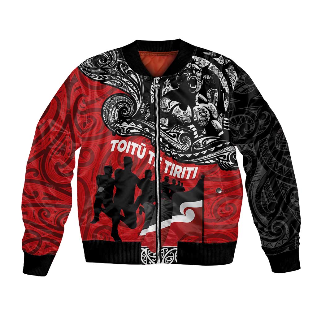 Aotearoa Toitu Te Tiriti Bomber Jacket Honoring Te Tiriti o Waitangi Maori Haka