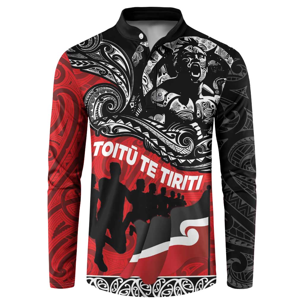 Aotearoa Toitu Te Tiriti Button Sweatshirt Honoring Te Tiriti o Waitangi Maori Haka LT03 Red - Polynesian Pride